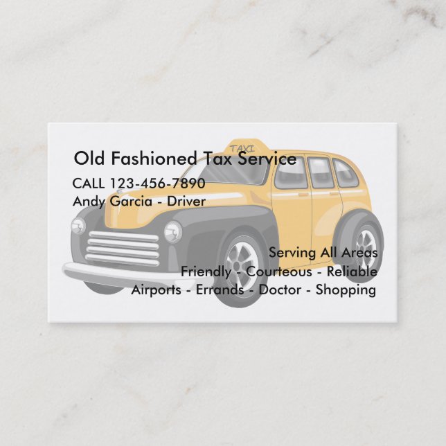 Old Fashioned Taxi Business Cards (Front)