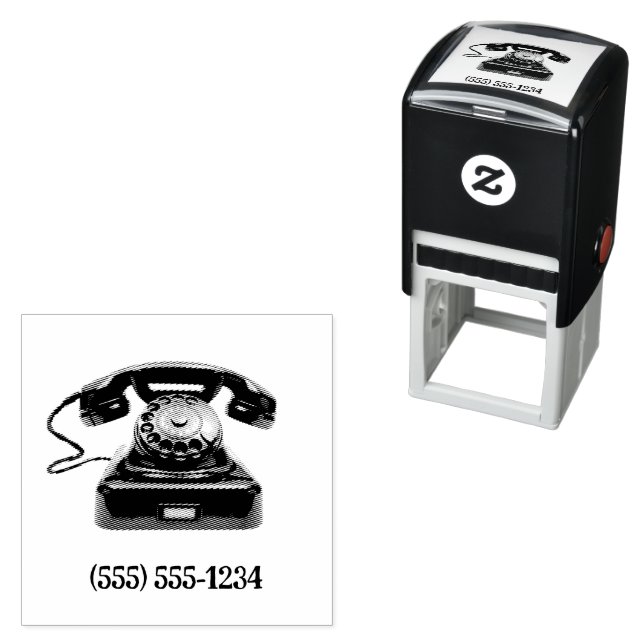 Old Fashioned Telephone Number Custom Self-inking Stamp (In Situ)