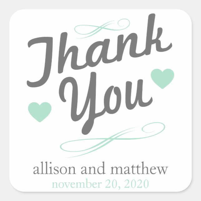 Old Fashioned Thank You Stickers (Grey / Green) (Front)