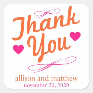 Old Fashioned Thank You Stickers (Orange / Pink)
