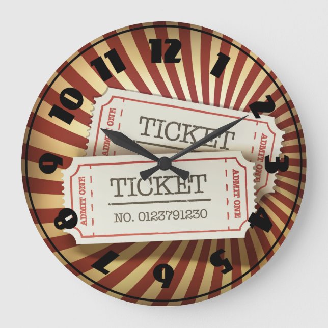 Old Fashioned Ticket Stub Carnival Theme Large Clock (Front)