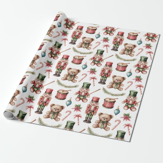 Old Fashioned Toy Shop Christmas Wrapping Paper (Unrolled)