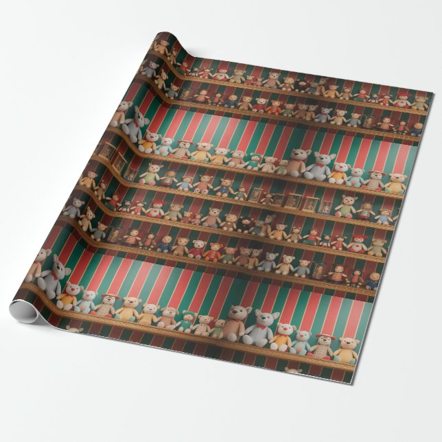 Old Fashioned Toy Shop Christmas Wrapping Paper (Unrolled)