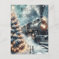 Old-Fashioned Train and Vintage Winter Scene