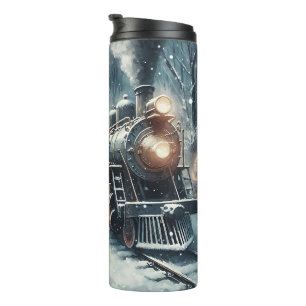 Old-Fashioned Train and Vintage Winter Scene Thermal Tumbler