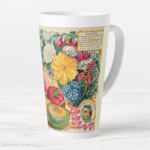 Old fashioned vegetable fruit flower seed advertis latte mug