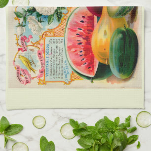 Old fashioned vegetable fruit flower seed advertis tea towel