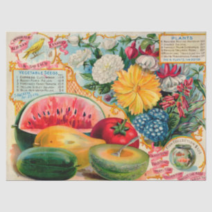 Old fashioned vegetable fruit flower seed advertis tissue paper