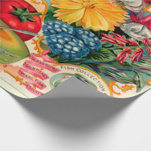 Old fashioned vegetable fruit flower seed advertis wrapping paper