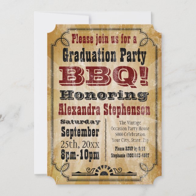 Old-Fashioned Vintage BBQ Graduation Party Invitation (Front)