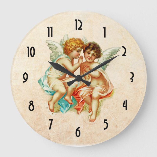 Old Fashioned Vintage Cherub Angels Large Clock (Front)