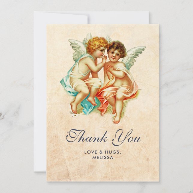 Old Fashioned Vintage Cherub Angels Thank You Card (Front)