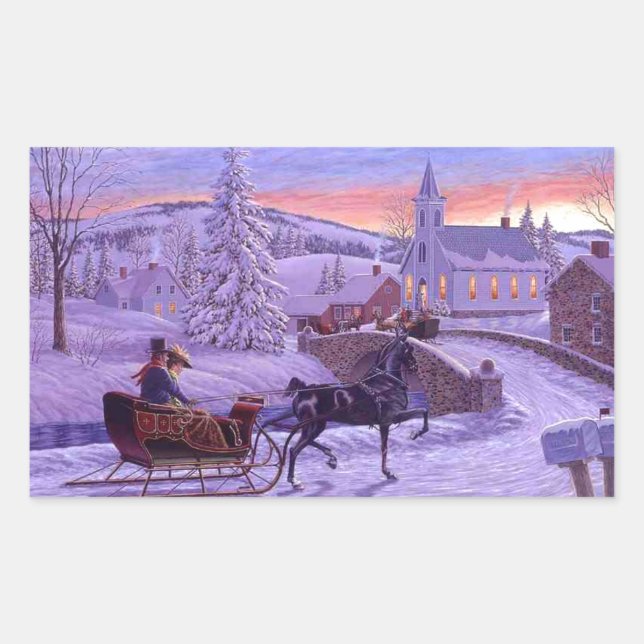 Old Fashioned Vintage Christmas Rectangular Sticker (Front)