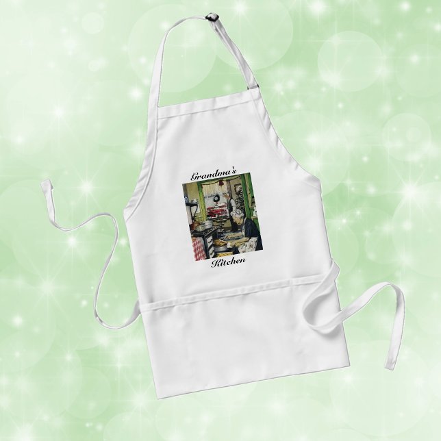 Old Fashioned Vintage Home Holiday Apron (Holiday dinner in vintage 1940's Grandma kitchen cooking turkey dinner on kitchen apron.)
