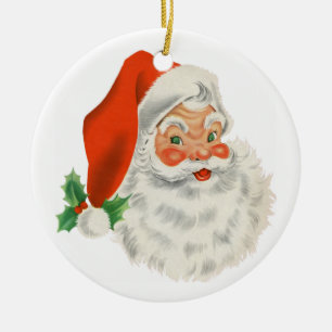 Old Fashioned Vintage Retro Santa Claus Ceramic Tree Decoration