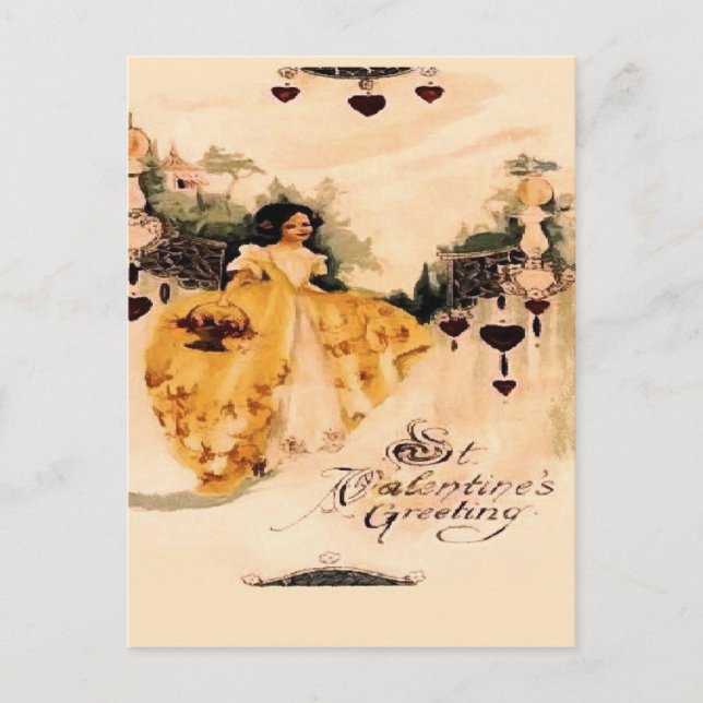 Old Fashioned Vintage Valentine Greetings Holiday Postcard (Front)