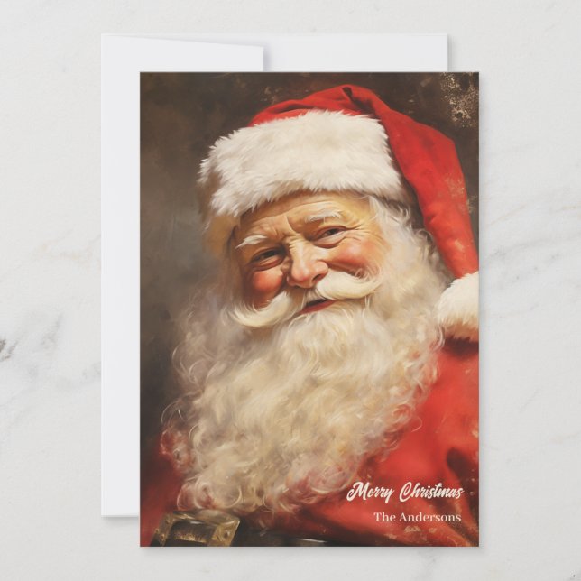 Old fashioned watercolor Santa Claus smiling Holiday Card (Front)