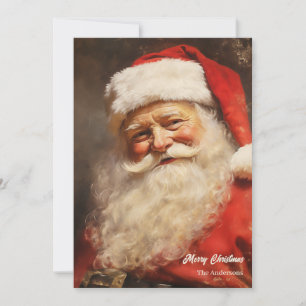 Old fashioned watercolor Santa Claus smiling Holiday Card