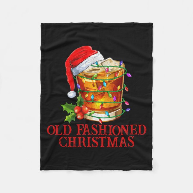 Old Fashioned Whiskey Christmas Funny Bourbon Tail Fleece Blanket (Front)