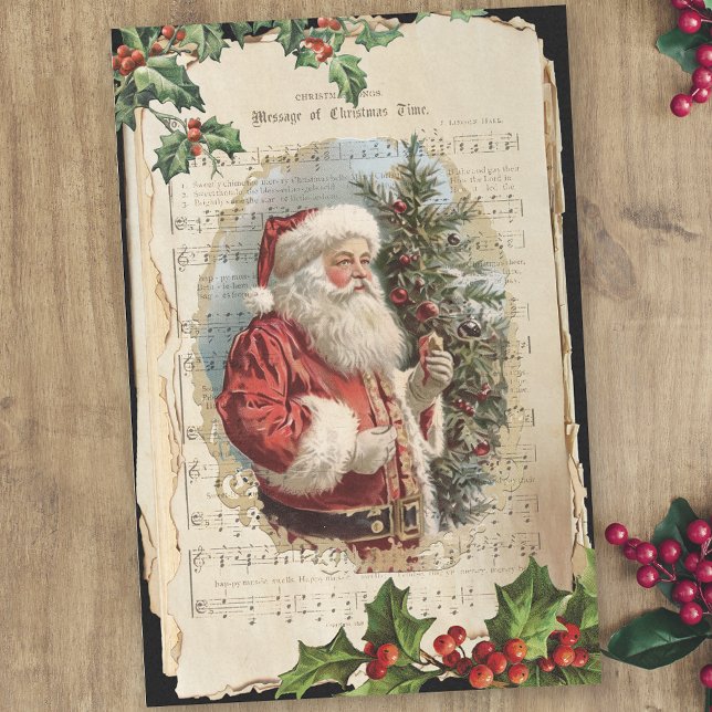Old Father Christmas, Holly & Music Decoupage Tissue Paper (Creator Uploaded)