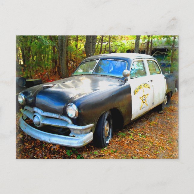 Old Fifties Highway Patrol Police Car Postcard (Front)