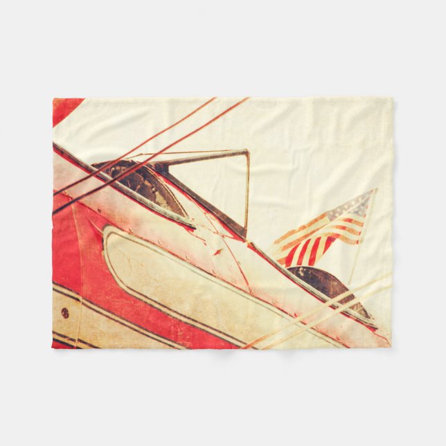 Old Fighter Aeroplane Patriot Red Fleece Blanket (Front (Horizontal))