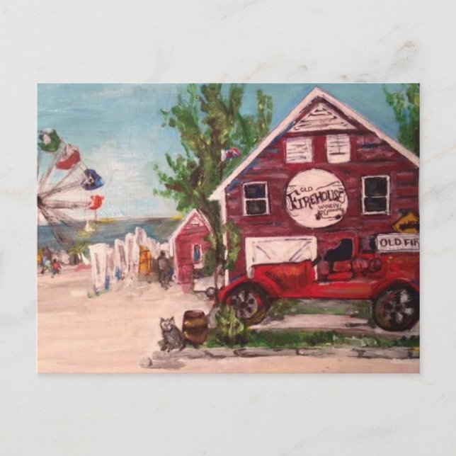 Old Firehouse, Geneva Painting on a Postcard (Front)