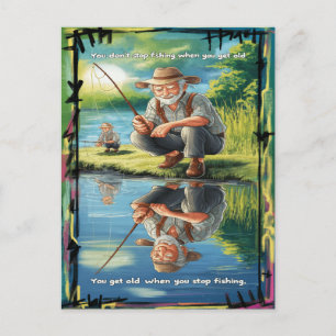 Old Fisherman's Reflection Postcard