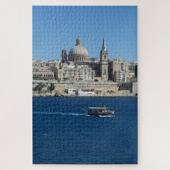 Old Fishing Boat Valletta Harbour Landscape Malta Jigsaw Puzzle (Vertical)