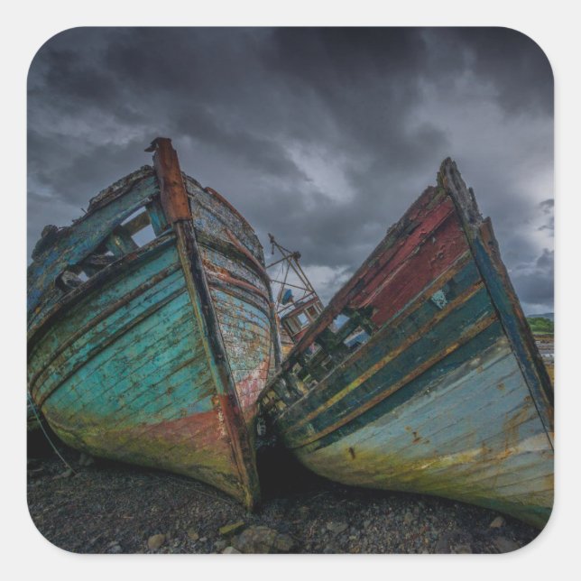 Old Fishing Boats Square Sticker (Front)