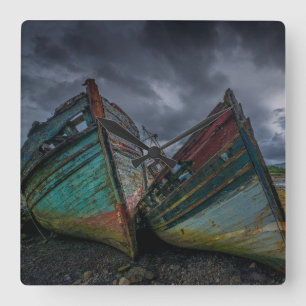 Old Fishing Boats Square Wall Clock