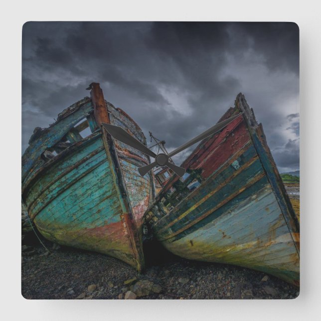 Old Fishing Boats Square Wall Clock (Front)