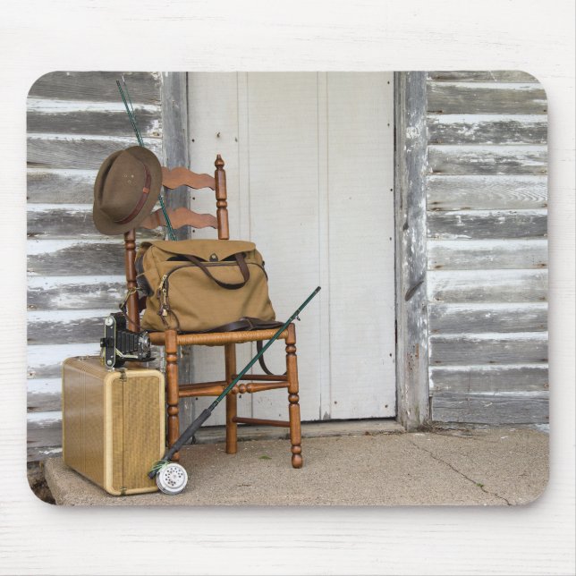 Old Fishing Equipment on Chair Mouse Mat (Front)