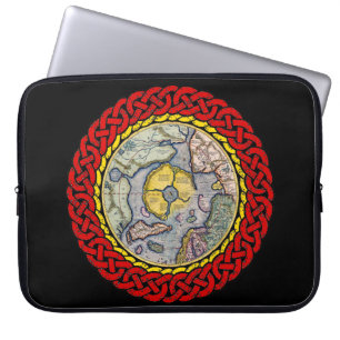 Old Flat Earth map - Celtic design, red - 3 Laptop Sleeve
