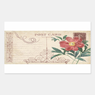 Old Floral Postcard Vintage Scrapbook Rectangular Sticker