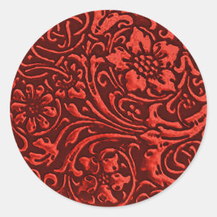 Old Floral, Red Classic Round Sticker