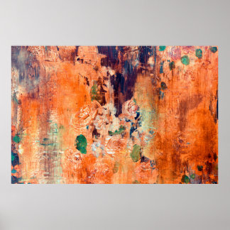 Old floral wallpaper grunge backround with vignett poster