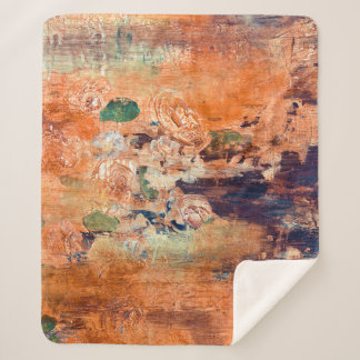 Old floral wallpaper, grunge vignette. sherpa blanket