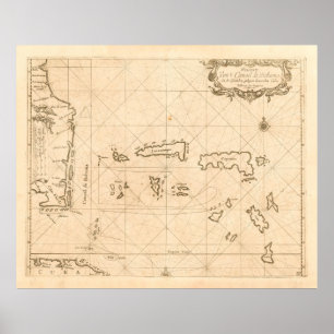 Old Florida and Bahamas Map (1680)  Poster