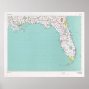 Old Florida Map (1976) Vintage Sunshine State Poster