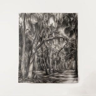 Old Florida Oak Hammock Graphite Sketch Rockledg Tapestry