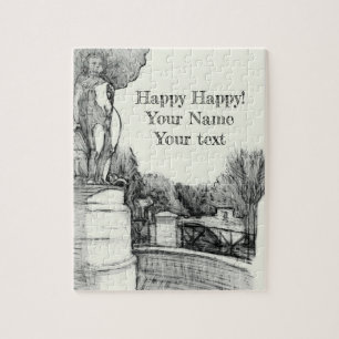 Old fountain in the park with sculpture boy jigsaw puzzle