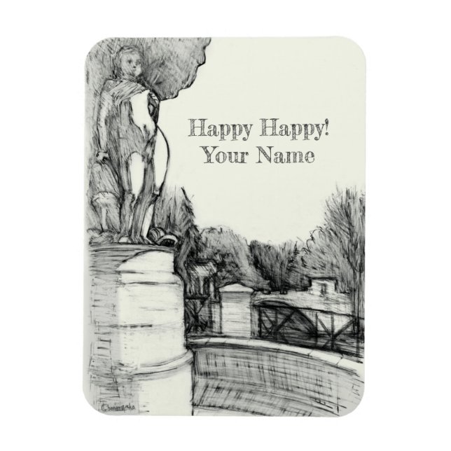 Old fountain in the park with sculpture boy magnet (Vertical)