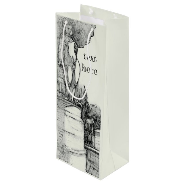 Old fountain in the park with sculpture boy wine gift bag (Back Angled)