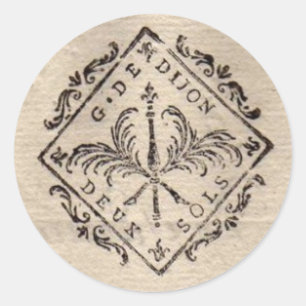 Old French Document Stamp Round Sticker