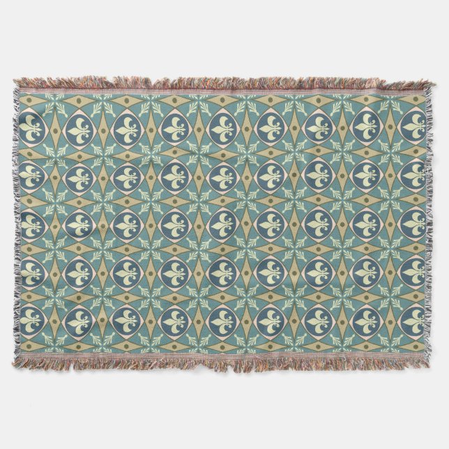 Old French Fleur-de-Lis Throw Blanket (Front)