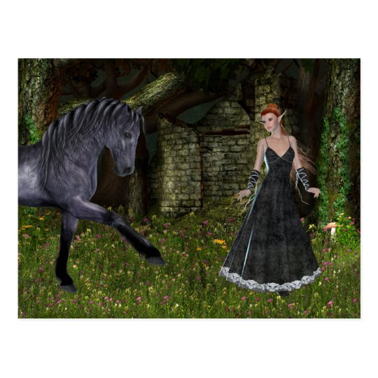 'Old Friends' ~ An Elf & Black Horse Series Postcard
