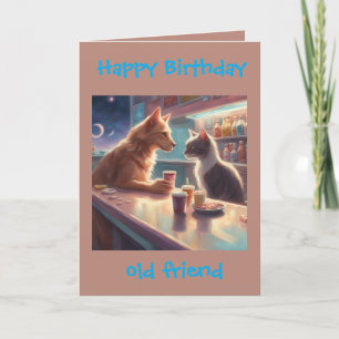 Old Friends Birthday cat and dog greeting Card