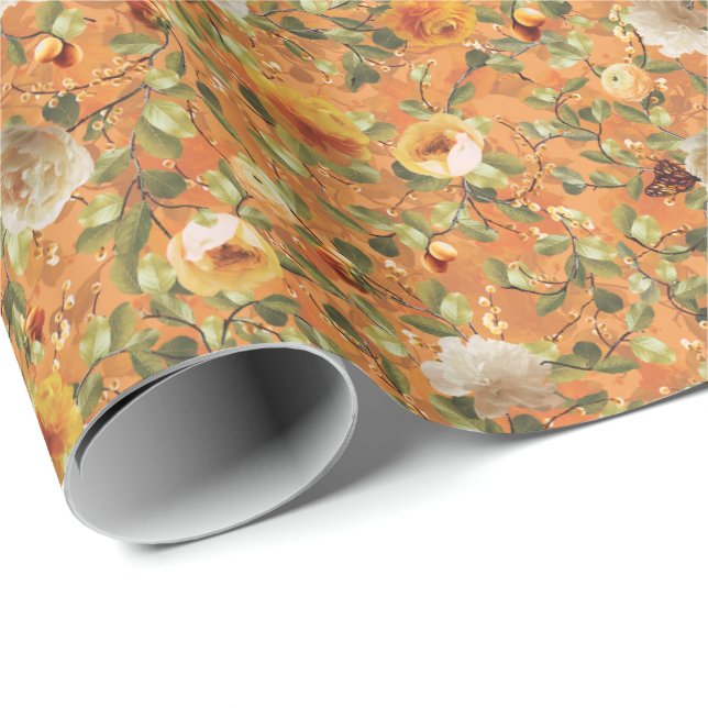 Old Garden Orange Pattern Wrapping Paper (Roll Corner)
