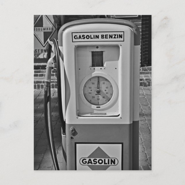 Old gas pump black and white  photo postcard (Front)